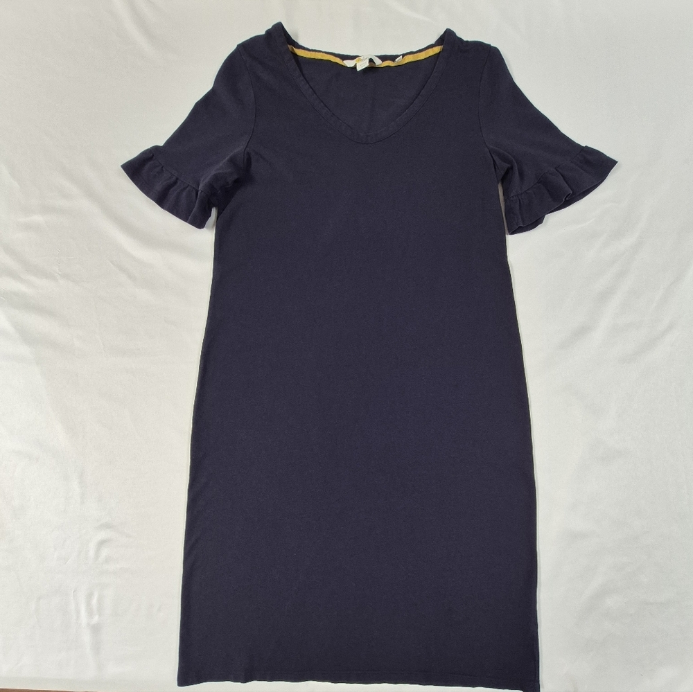Boden Imogene Jersey Tee Dress, Women’s 8L Ruffle Sleeve Navy Preppy Coastal